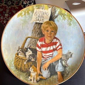 Decorative Plate with Boy and Kittens